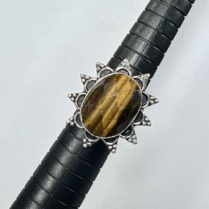 Faceted Tiger Eye 925 Gemstone Rung size 7